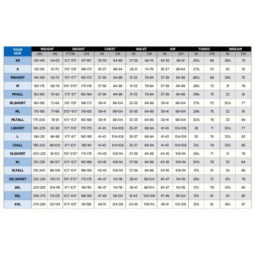 Mens Sport Jacket Size Chart